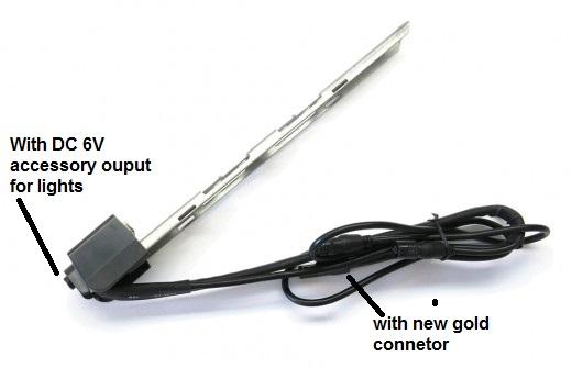 Battery dock for DT batteries (DX, DV) Black. With DC ouput jack (for 6V lights). New gold connector